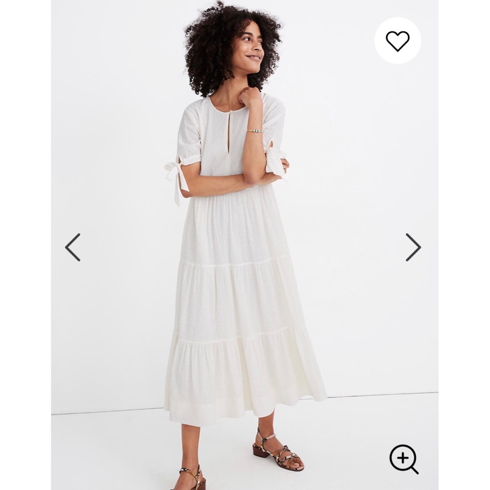 Madewell Tie-Sleeve Tiered Midi Dress in Swiss Dot